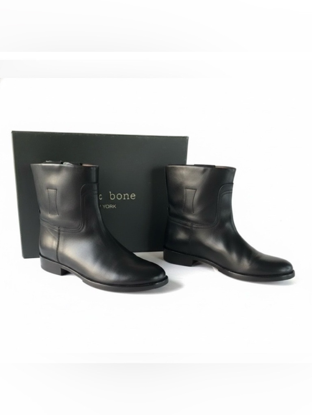 Rag & Bone Holly Black Leather Ankle Bootie Size 37.5 US 7.5 Luxury